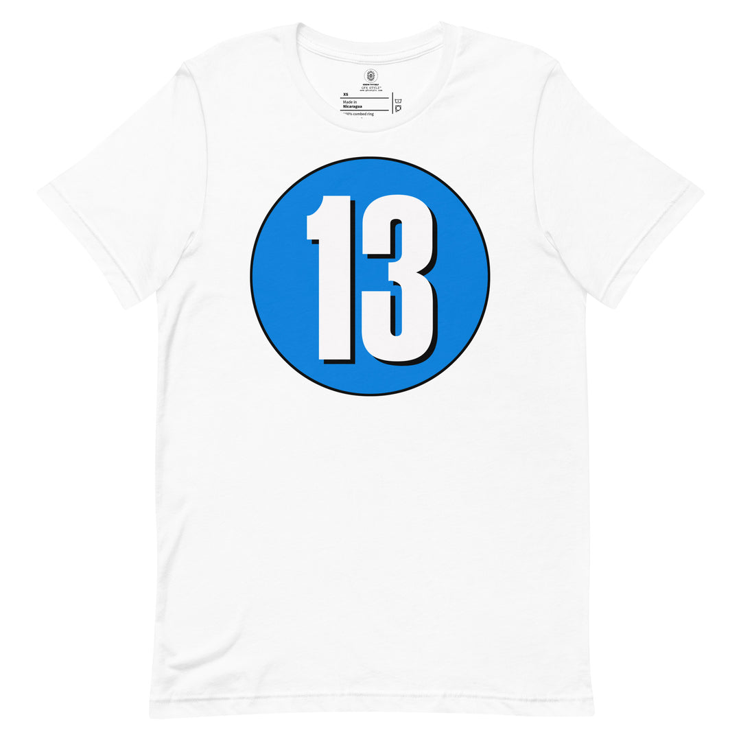 Unisex t-shirt: White on Blue 13