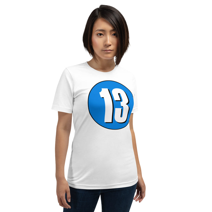 Unisex t-shirt: White on Blue 13