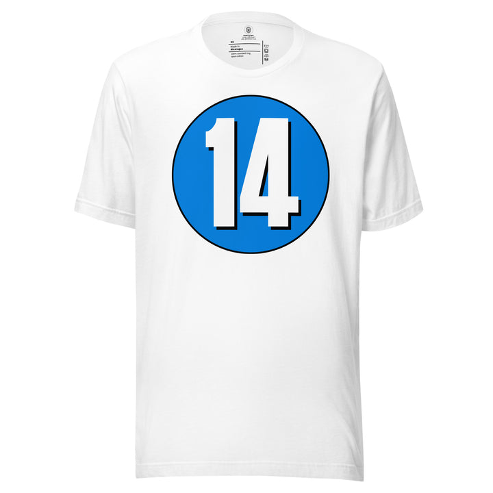 Unisex t-shirt: White on Blue 14