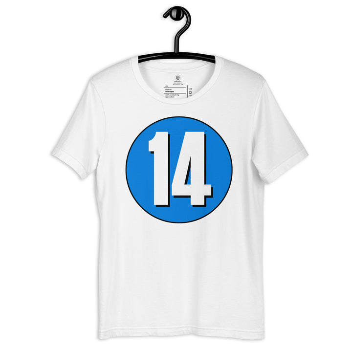 Unisex t-shirt: White on Blue 14