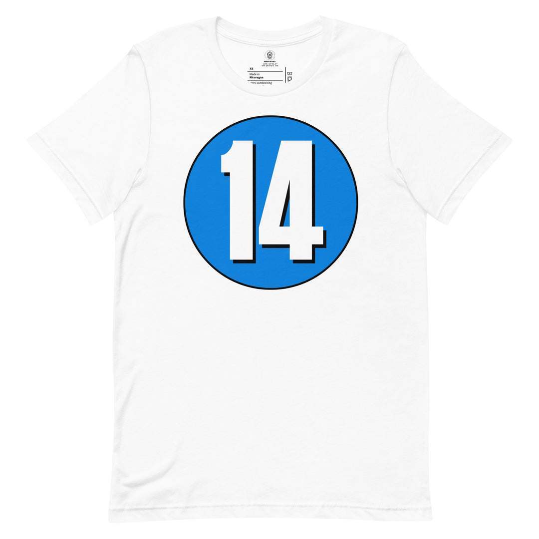 Unisex t-shirt: White on Blue 14