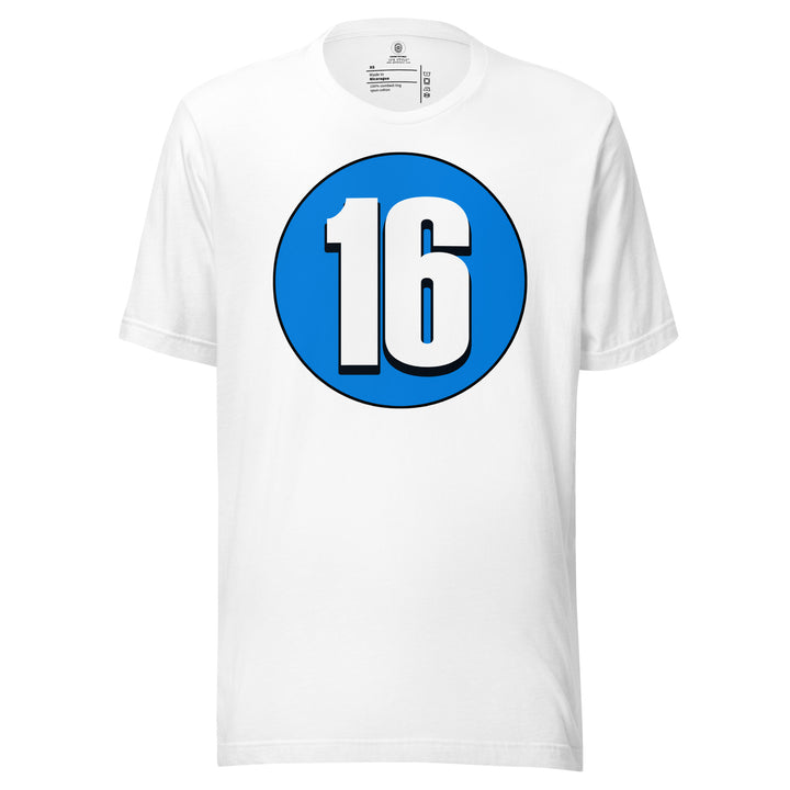 Unisex t-shirt: White on Blue 16