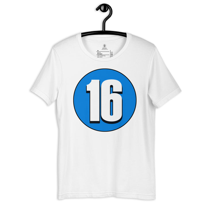 Unisex t-shirt: White on Blue 16