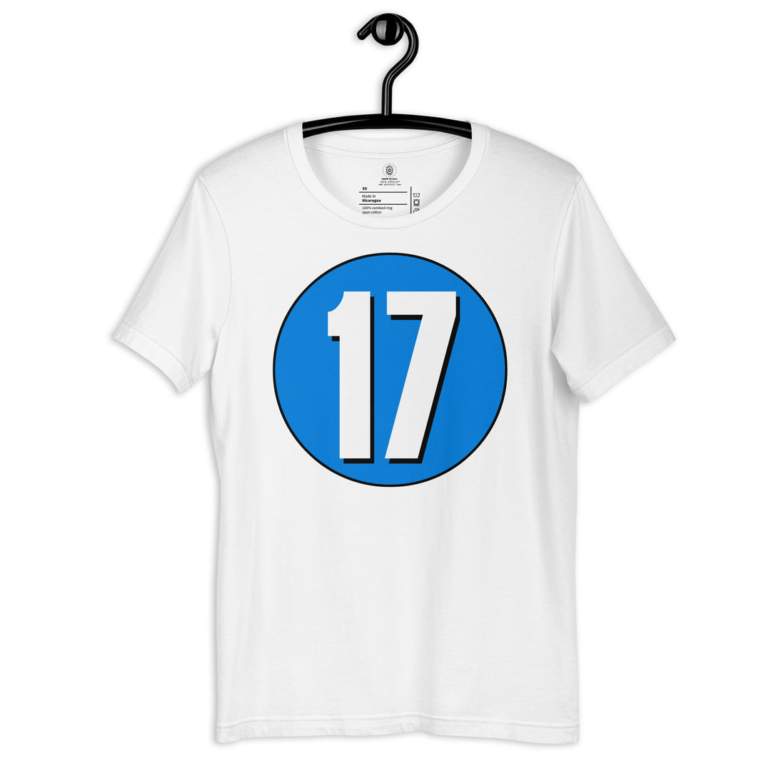 Unisex t-shirt: White on Blue 17