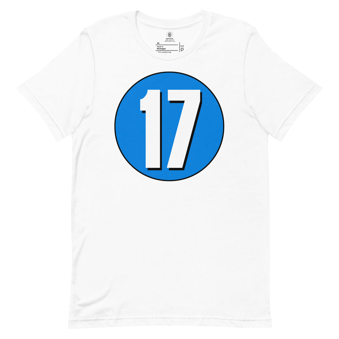 Unisex t-shirt: White on Blue 17