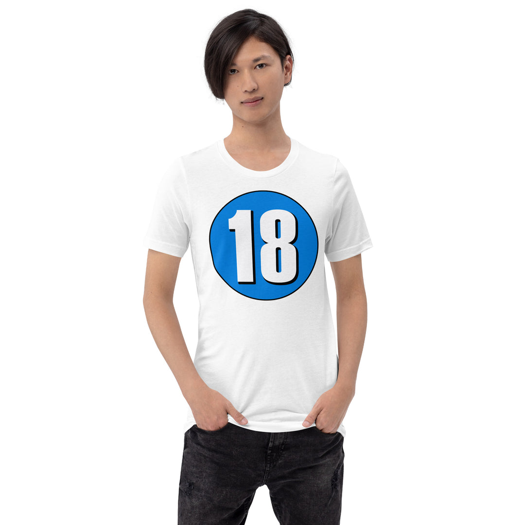 Unisex t-shirt: White on Blue 18