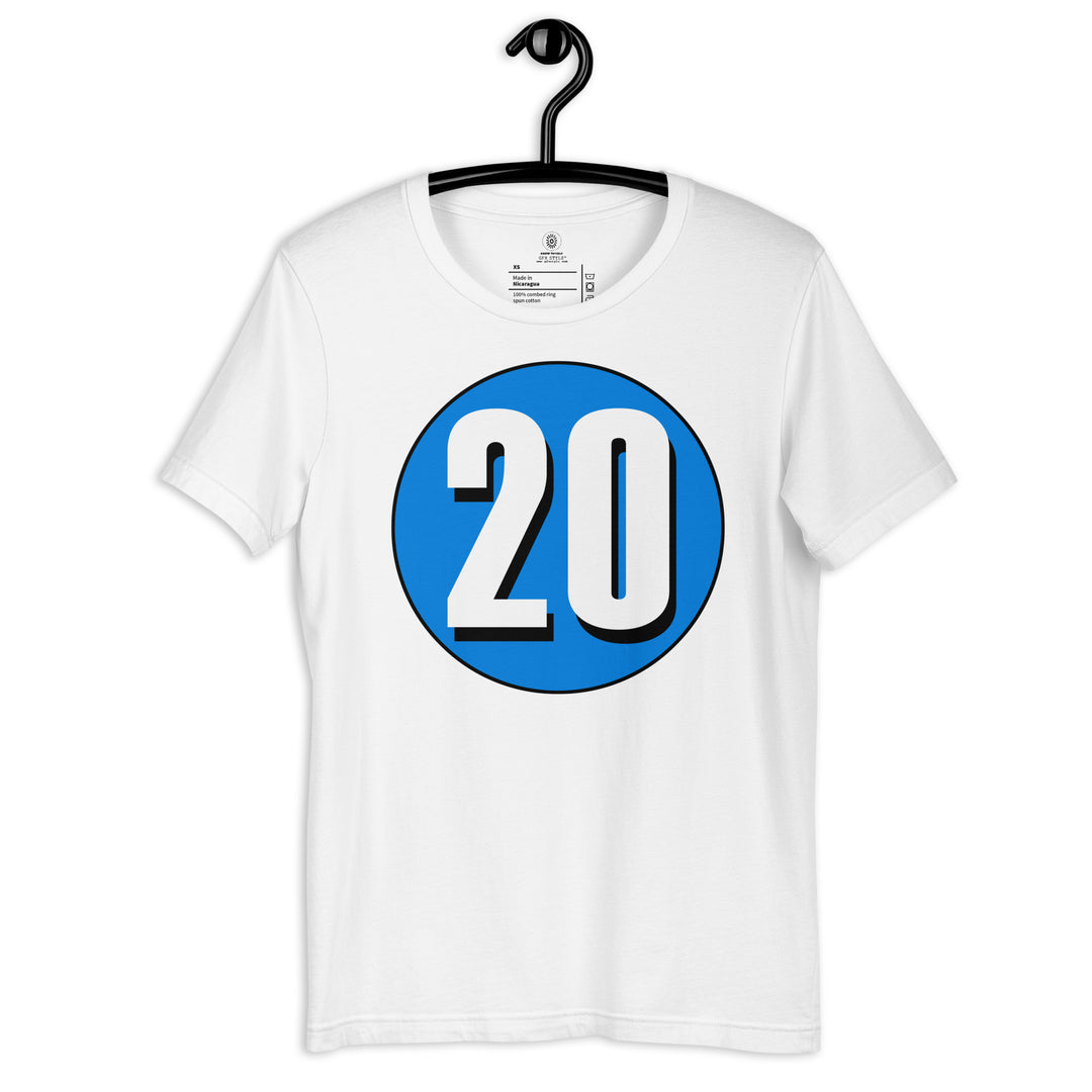 Unisex t-shirt: White on Blue 20