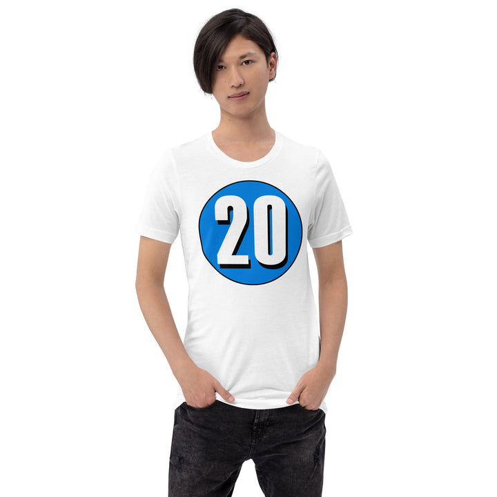 Unisex t-shirt: White on Blue 20