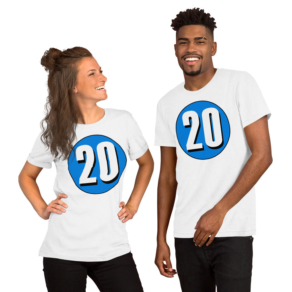 Unisex t-shirt: White on Blue 20