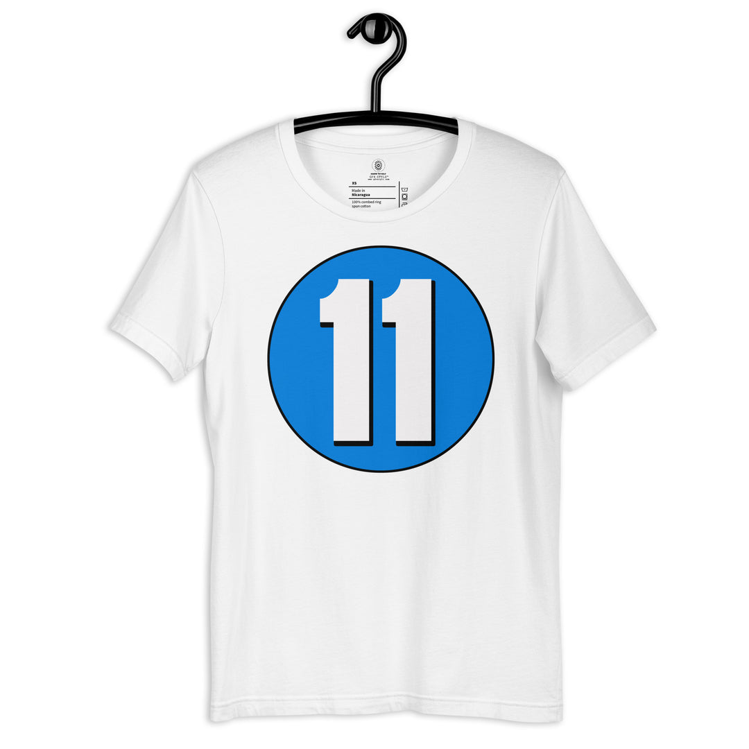 Unisex t-shirt: White on Blue 11