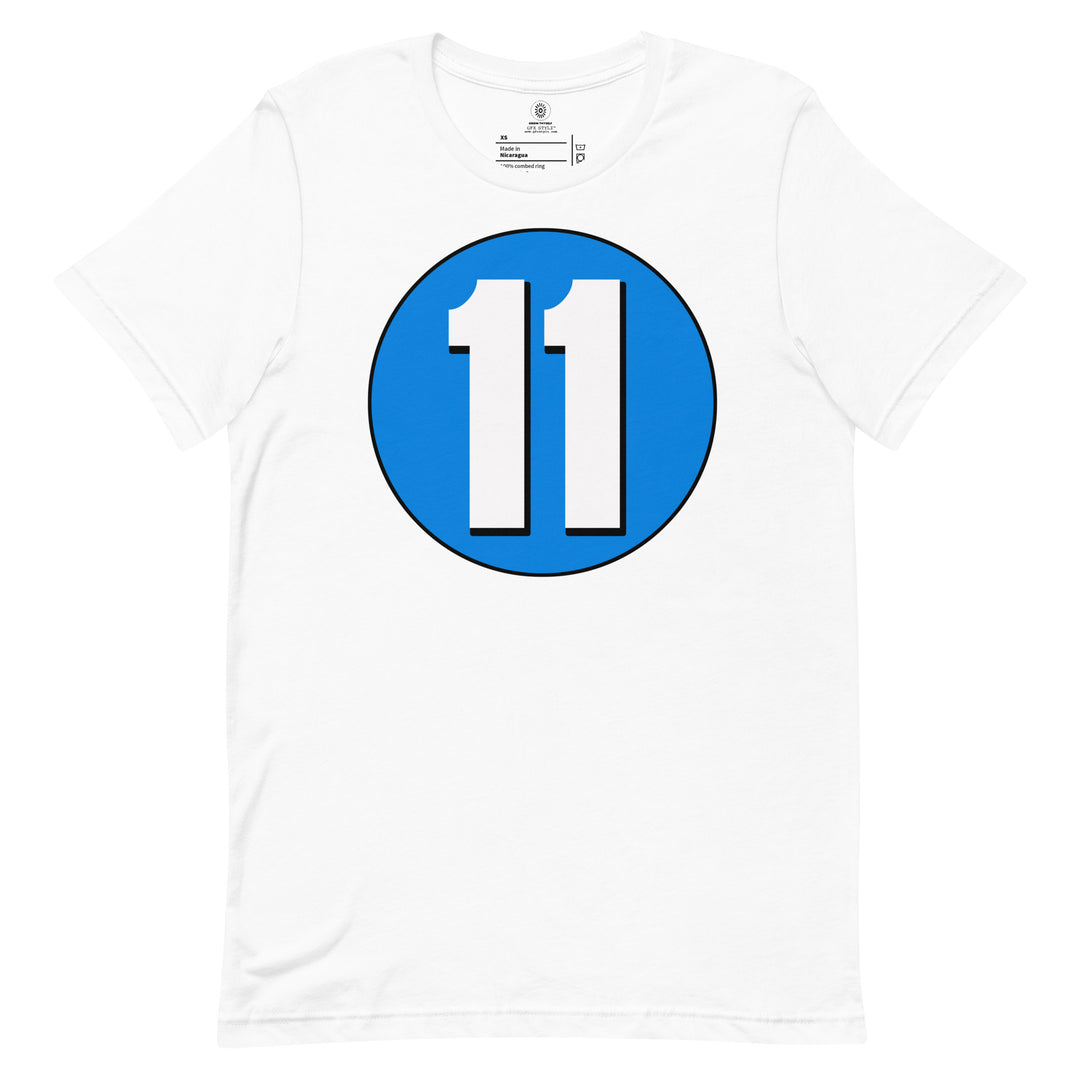 Unisex t-shirt: White on Blue 11