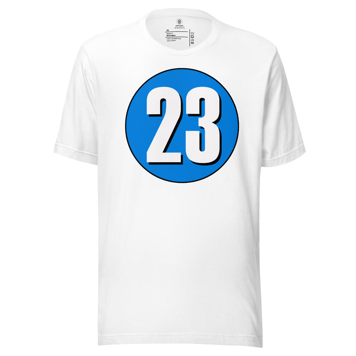 Unisex t-shirt: White on Blue 23