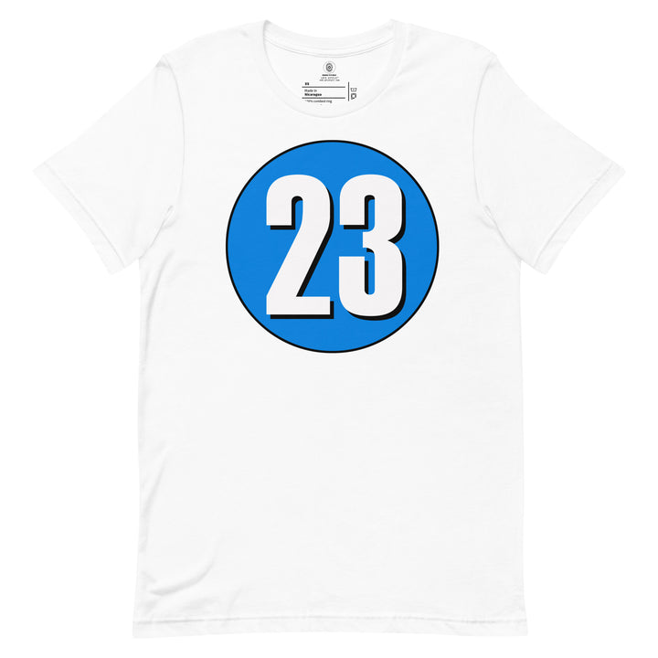 Unisex t-shirt: White on Blue 23