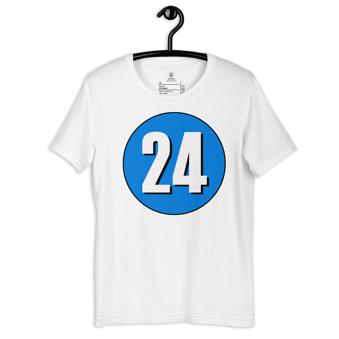 Unisex t-shirt: White on Blue 24