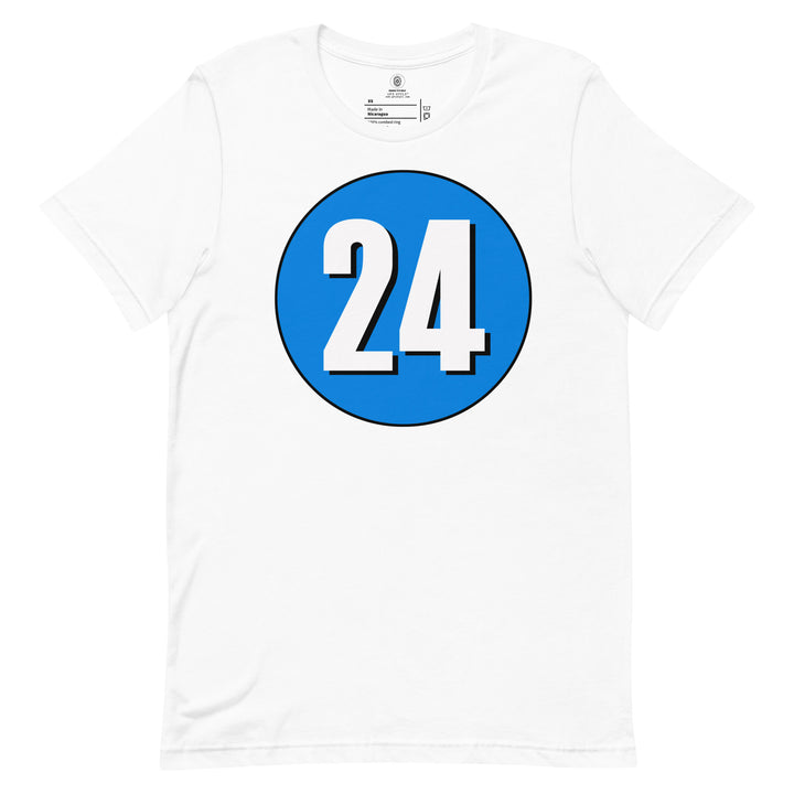 Unisex t-shirt: White on Blue 24