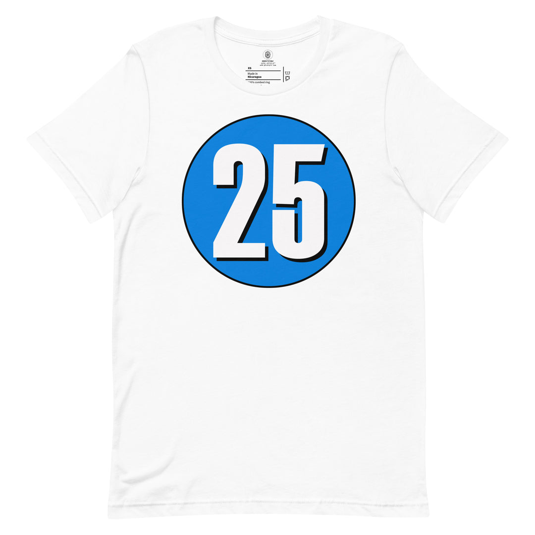 Unisex t-shirt: White on Blue 25