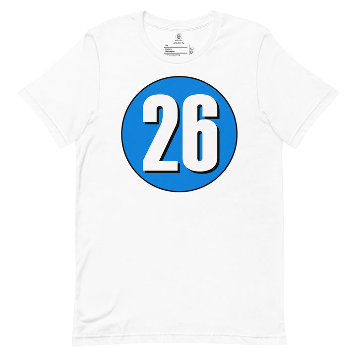 Unisex t-shirt: White on Blue 26