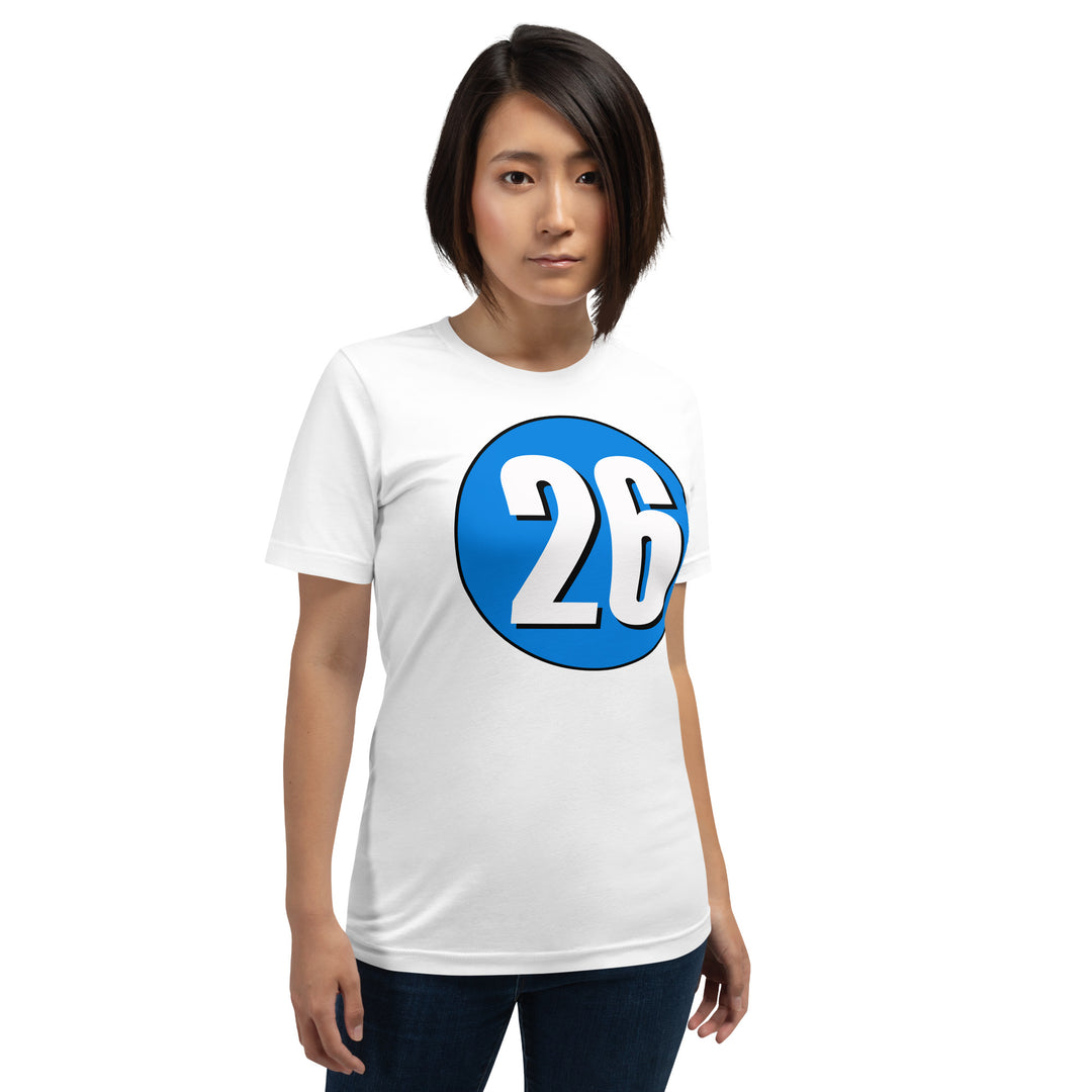 Unisex t-shirt: White on Blue 26