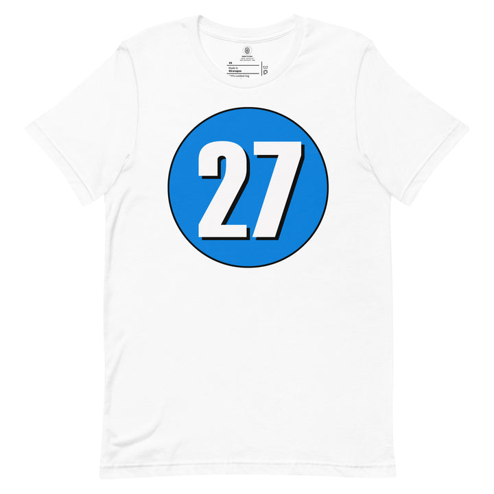 Unisex t-shirt: White on Blue 27