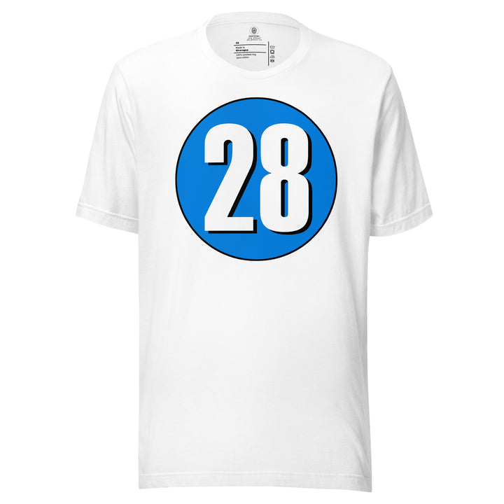 Unisex t-shirt: White on Blue 28