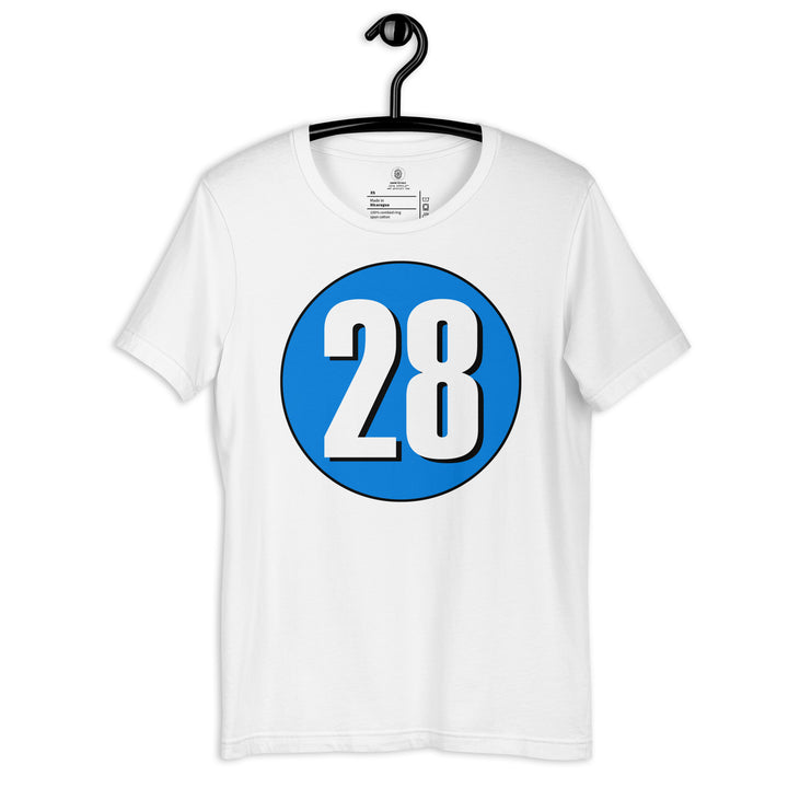 Unisex t-shirt: White on Blue 28