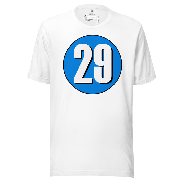 Unisex t-shirt: White on Blue 29