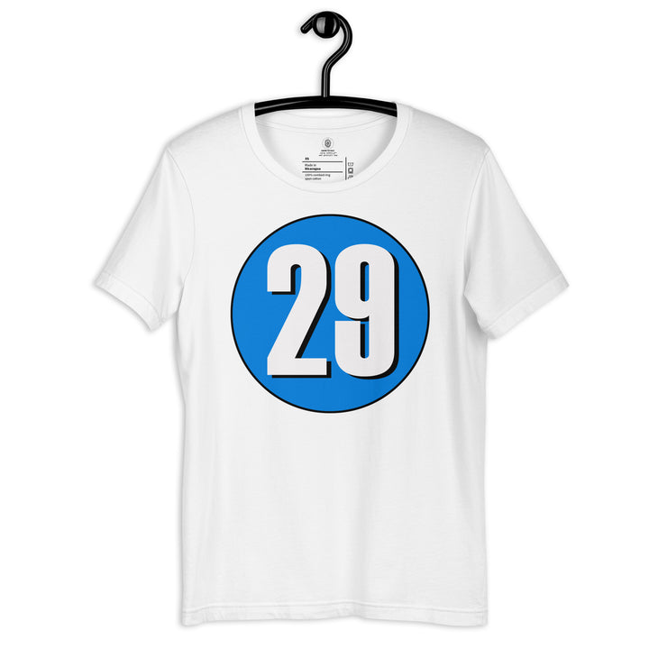 Unisex t-shirt: White on Blue 29