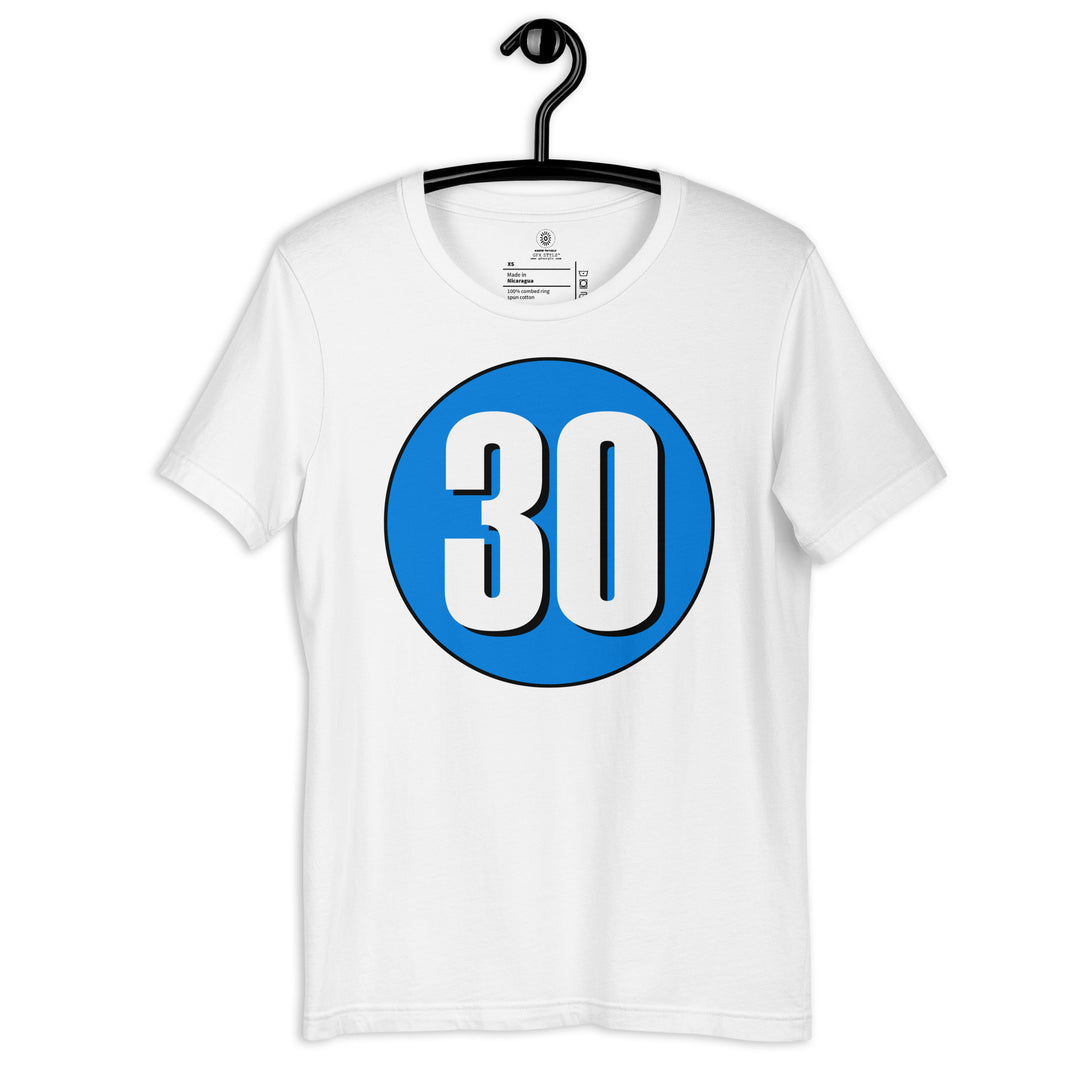 Unisex t-shirt: White on Blue 30