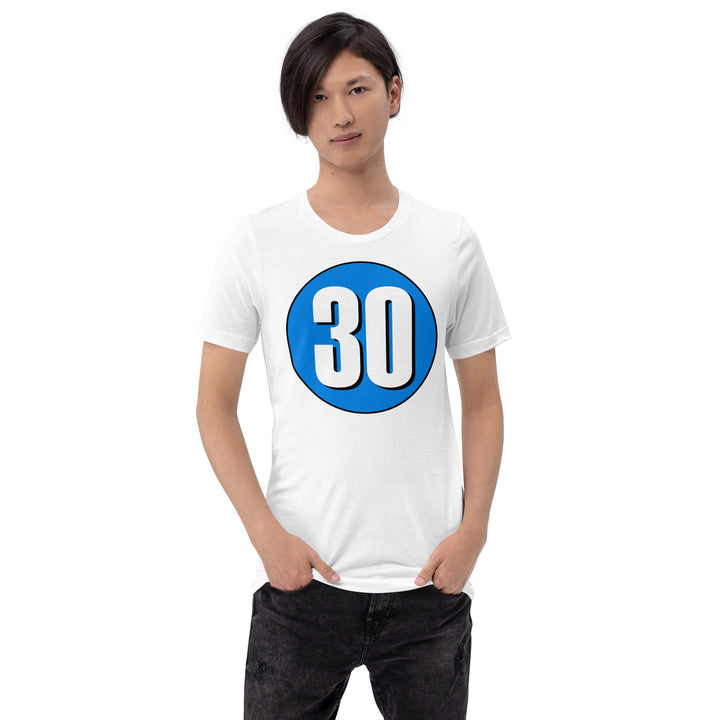 Unisex t-shirt: White on Blue 30