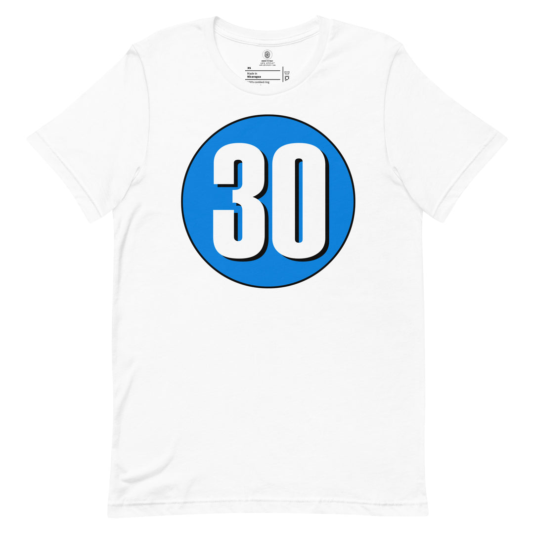 Unisex t-shirt: White on Blue 30