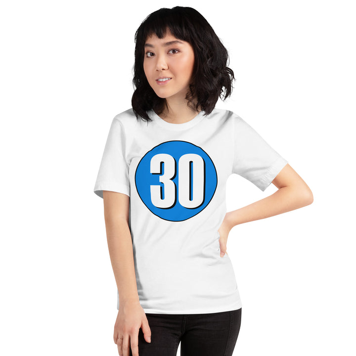 Unisex t-shirt: White on Blue 30