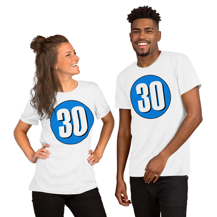 Unisex t-shirt: White on Blue 30