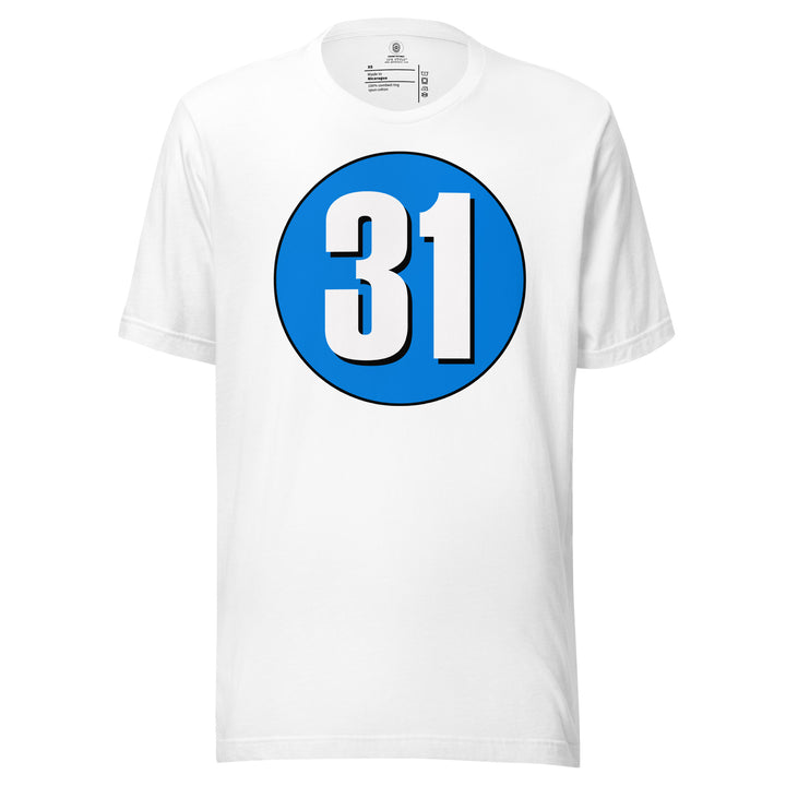 Unisex t-shirt: White on Blue 31