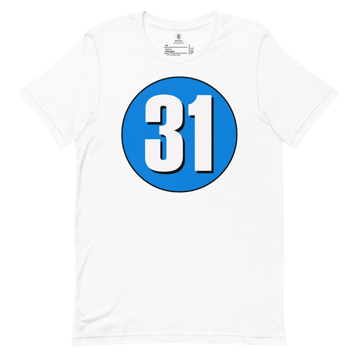 Unisex t-shirt: White on Blue 31