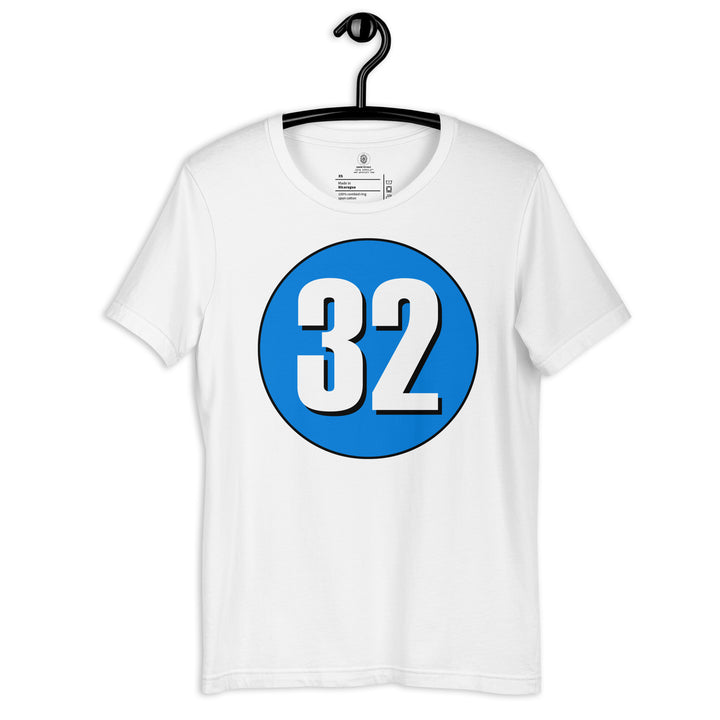 Unisex t-shirt: White on Blue 32