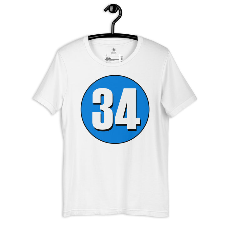 Unisex t-shirt: White on Blue 34