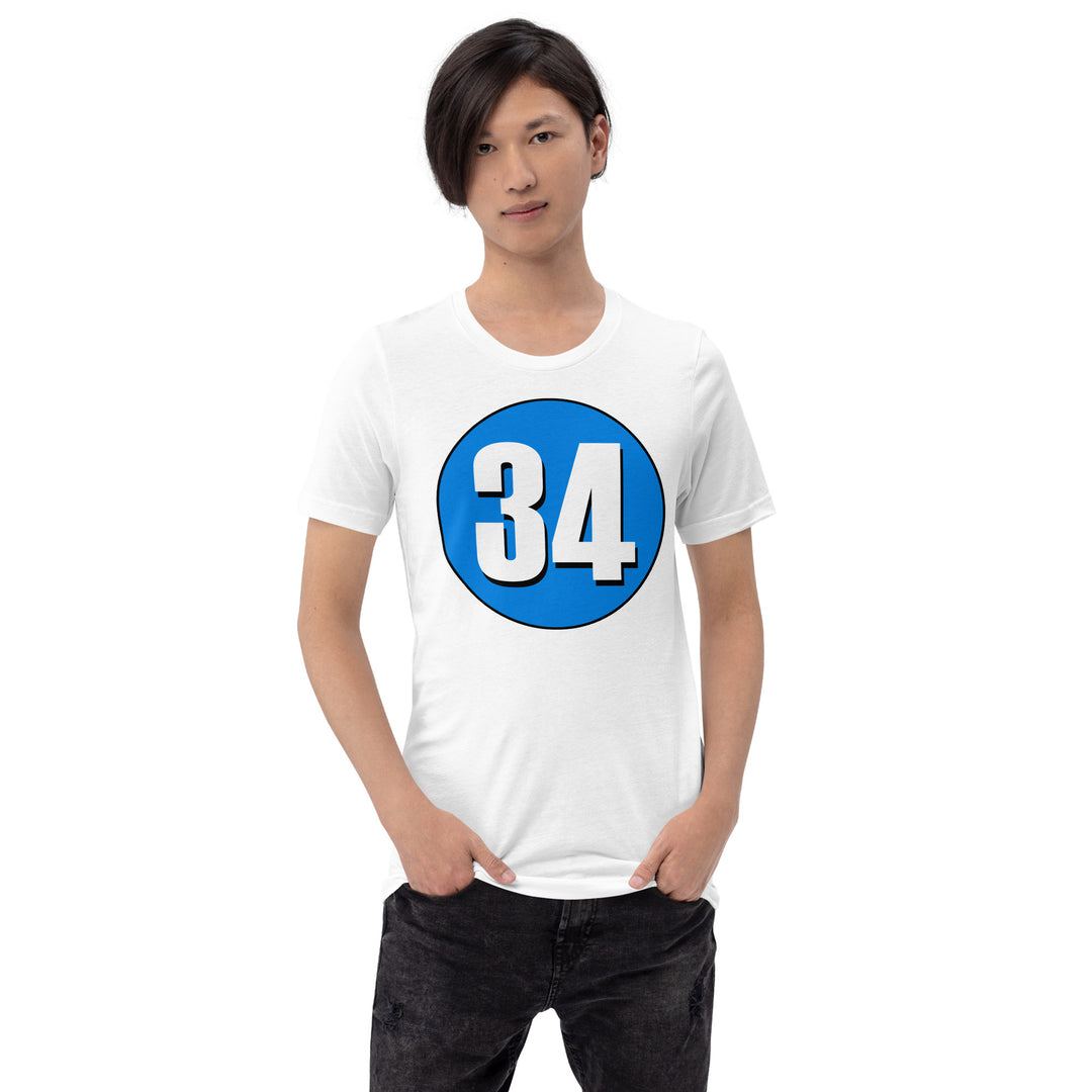 Unisex t-shirt: White on Blue 34