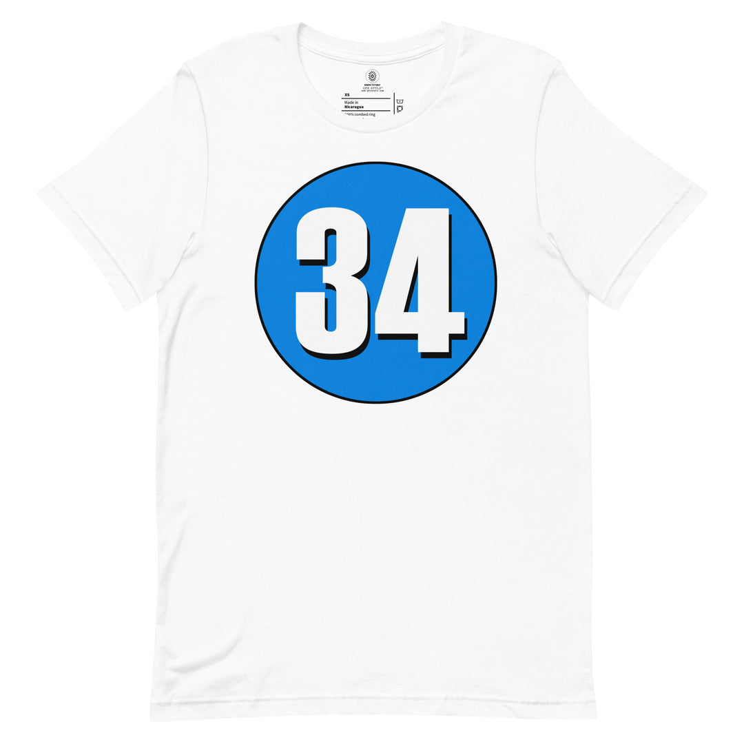 Unisex t-shirt: White on Blue 34