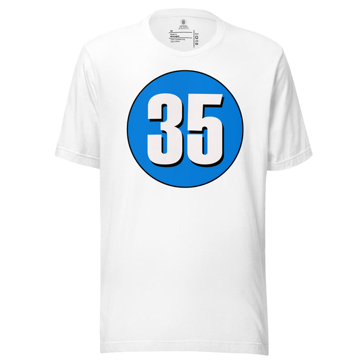 Unisex t-shirt: White on Blue 35