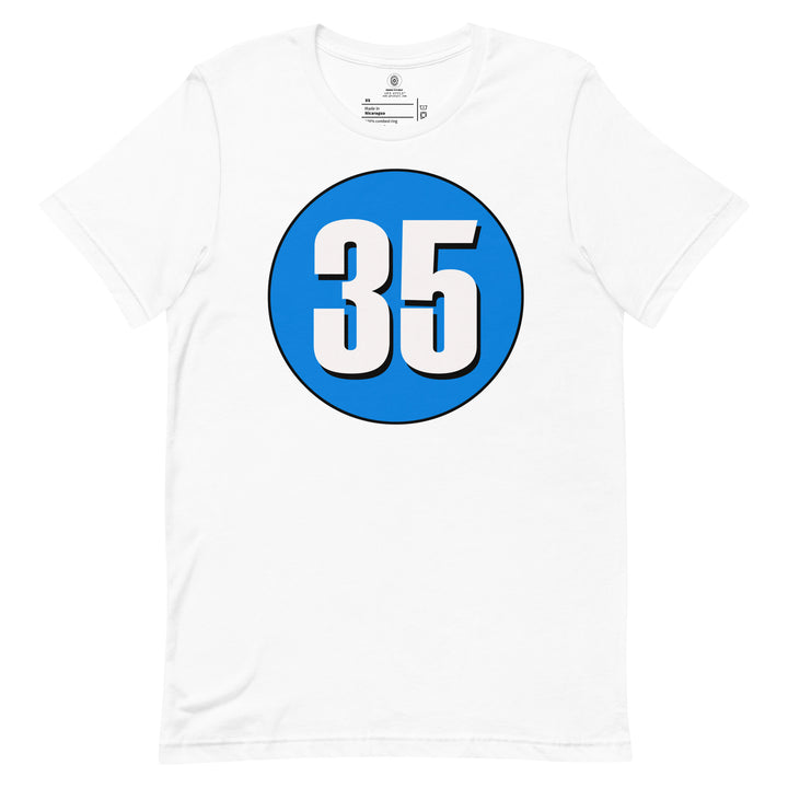 Unisex t-shirt: White on Blue 35