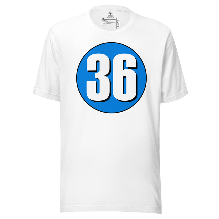 Unisex t-shirt: White on Blue 36