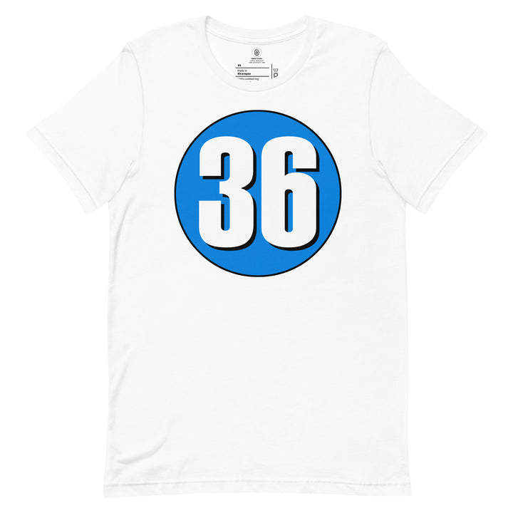 Unisex t-shirt: White on Blue 36