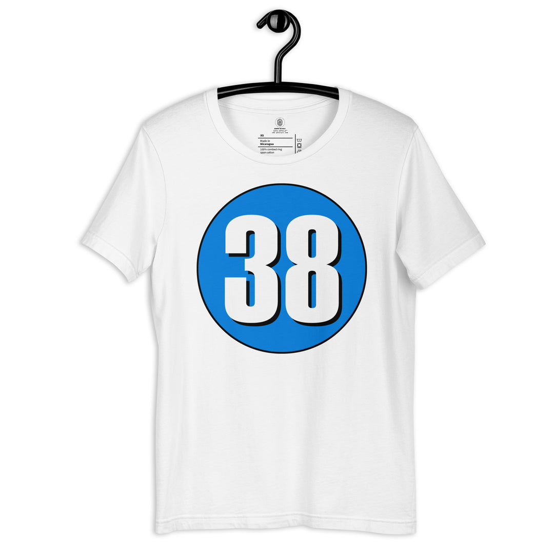 Unisex t-shirt: White on Blue 38