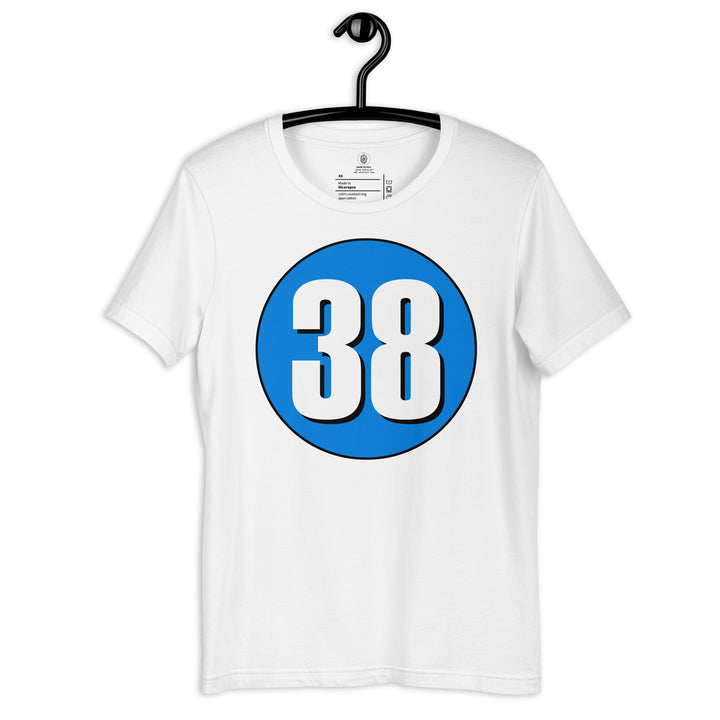 Unisex t-shirt: White on Blue 38