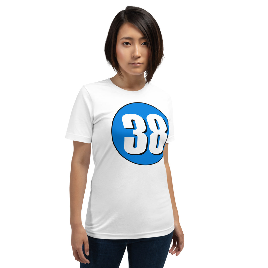 Unisex t-shirt: White on Blue 38