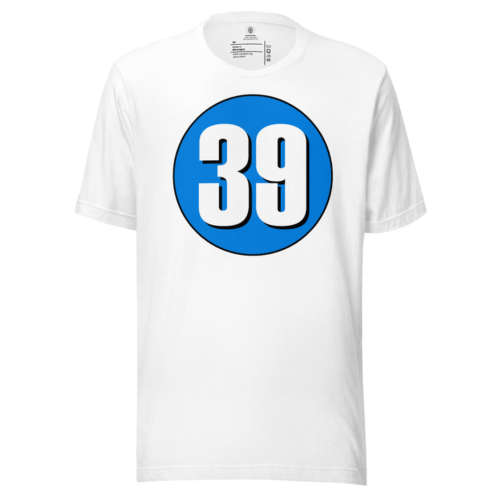 Unisex t-shirt: White on Blue 39