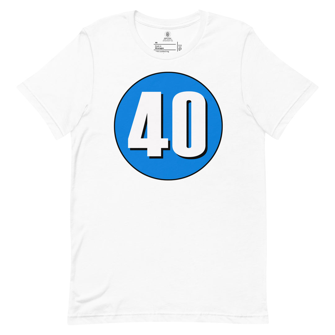 Unisex t-shirt: White on Blue 40