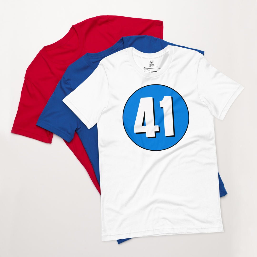 Unisex t-shirt: White on Blue 41