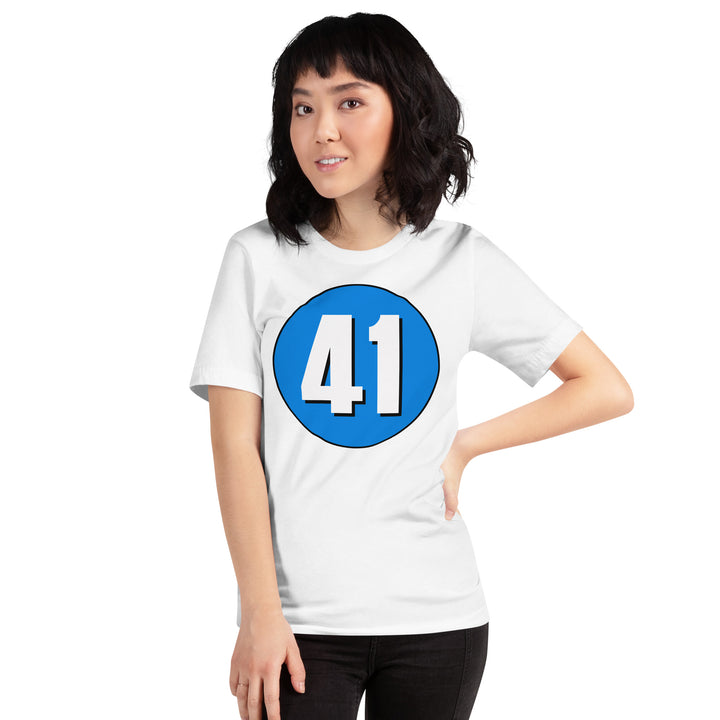 Unisex t-shirt: White on Blue 41