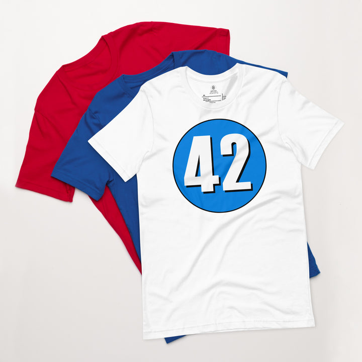 Unisex t-shirt: White on Blue 42